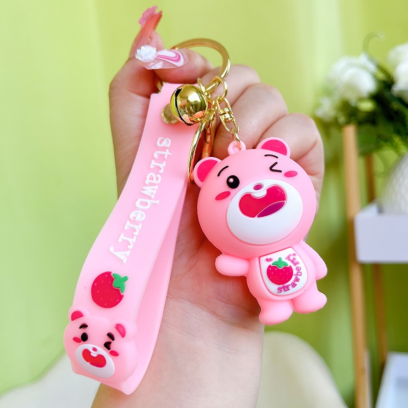 Creative Soft Glue Strawberry Bear Keychain Fashionable Couple Exquisite Cute Strawberry Bear Accessories Bag Pendant