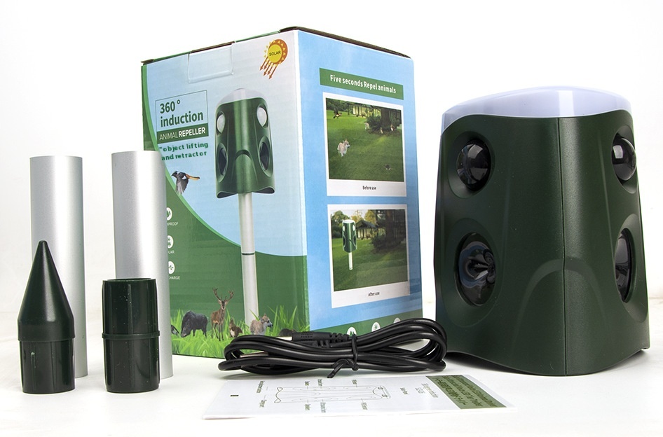 360 Degree Bird Repeller Multifunctional Three-sided Horn Animal Repeller Outdoor Ultrasonic Mouse Repeller