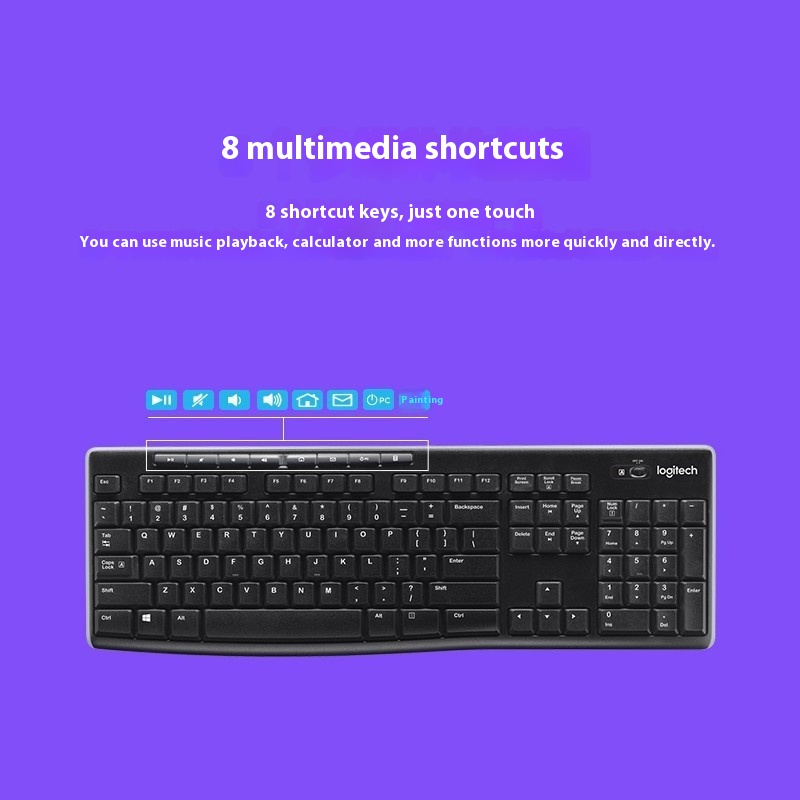Logitech K270 Wireless Keyboard Durable Multimedia Unifying Full Size Ultra-thin Silent Office Keyboard