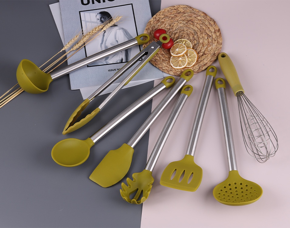 Cooking Kitchen Utensils High Temperature Resistant Stainless Steel Handle Silicone Kitchen Utensils Spatula Colander8-piece Kitchen Utensils Set
