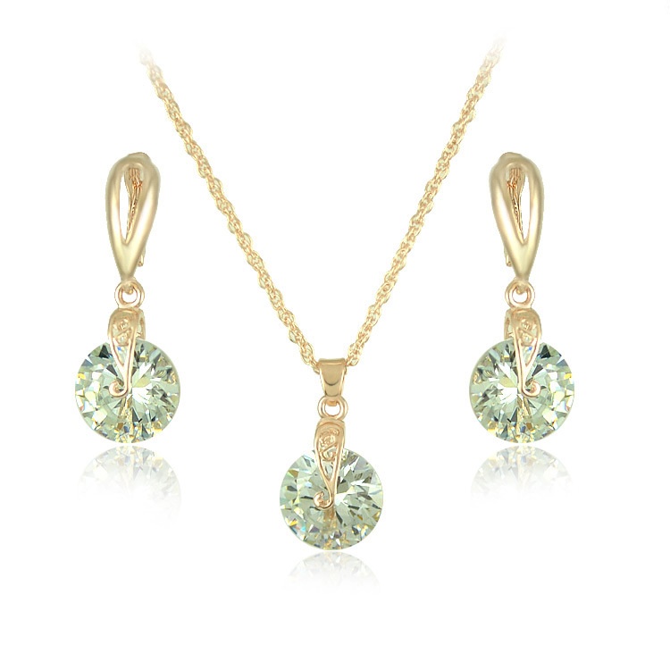 S138 Exaggerated Simple Round Zircon Pendant Set European And American Bride Dress Accessories Flashing Large Diamond2-piece Set