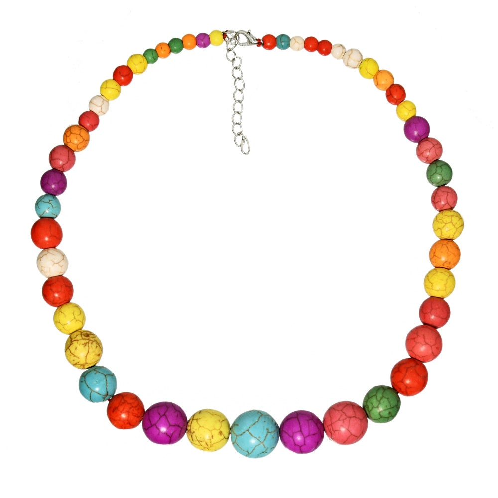 Bohemian Retro Round Turquoise Necklace Colorful Bead Necklace Female European And American Ethnic Style Jewelry