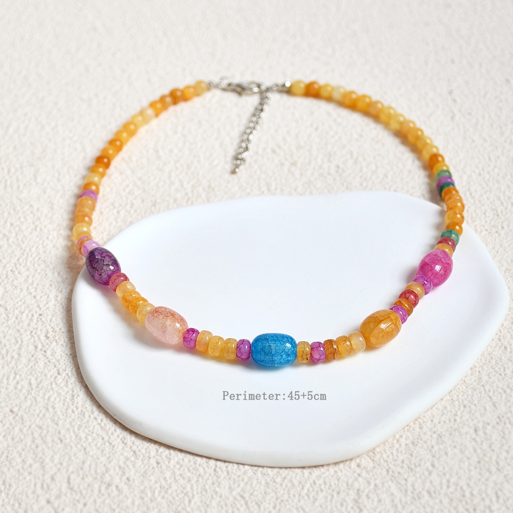 Autumn And Winter Colorful Beaded Cracked Crystal Necklace Female Niche Fairy Temperament Burst Stone Sweater Necklace