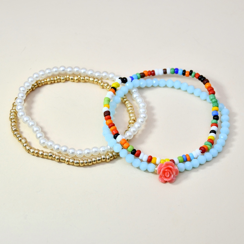 European And American Elastic Rope Rose Crystal Bracelet Female Multi-layer Combination Pearl Millet Bead Bracelet