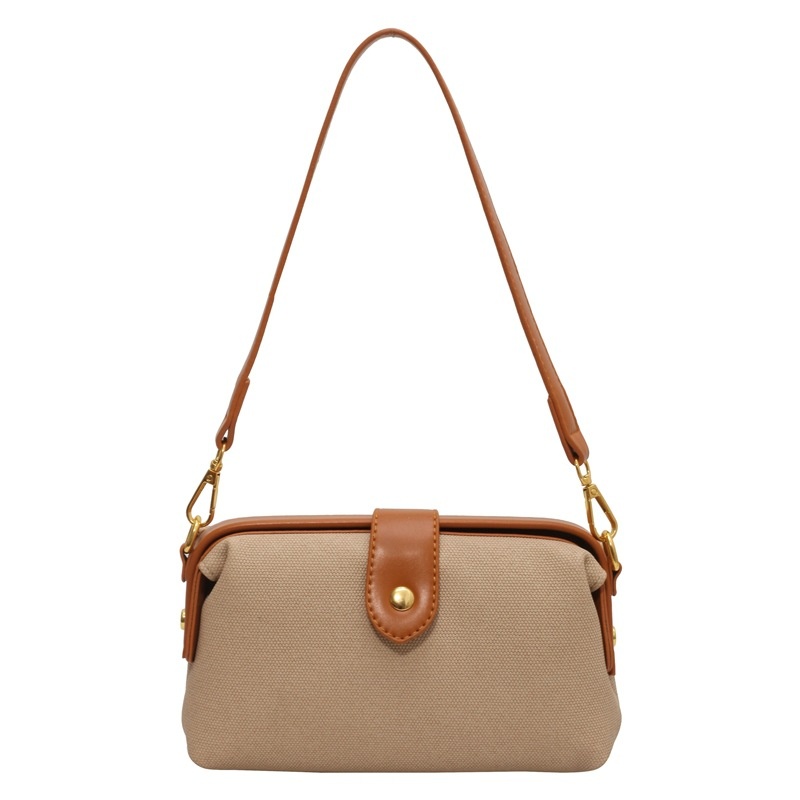 Japanese And Korean Mini Clip Small Square Bag Female Summer Style Canvas Contrast Color Shoulder Messenger Bag