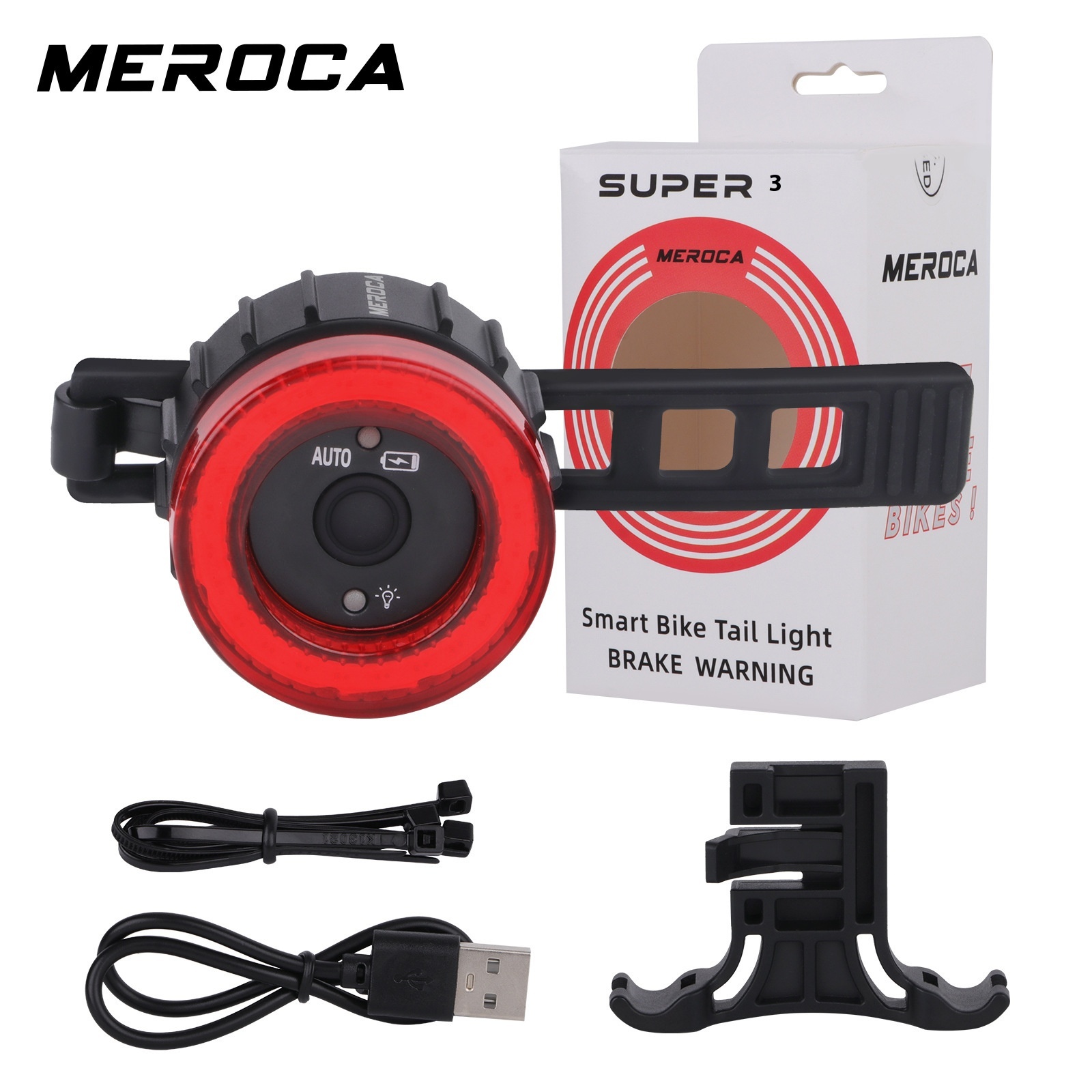 Bicycle Taillight Brake Smart Sensor Light Mountain Road Night Riding High Brightness Charging Safety Warning Light Cycling Equipment