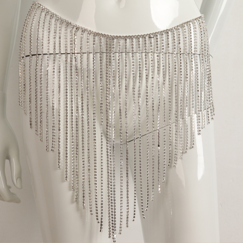 European And American Hot-selling Belly Dance Rhinestone Chain Skirt Female Fashion Sexy Full Diamond Tassel Nightclub Body Chain Accessories