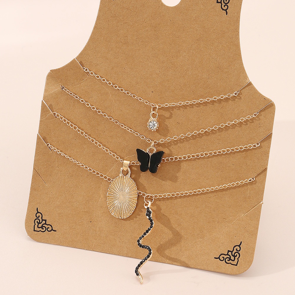 NZ2850 European And American Long Snake Butterfly Metal Pendant Necklace Female Multi-layer Stacking Fashion Simple Personality Clavicle Chain Summer