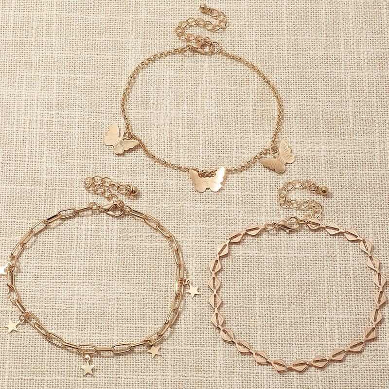 FZ0157 European And American Women's Anklet Creative Five-pointed Star Butterfly Metal Geometric Chain Anklet Women's Jewelry Set