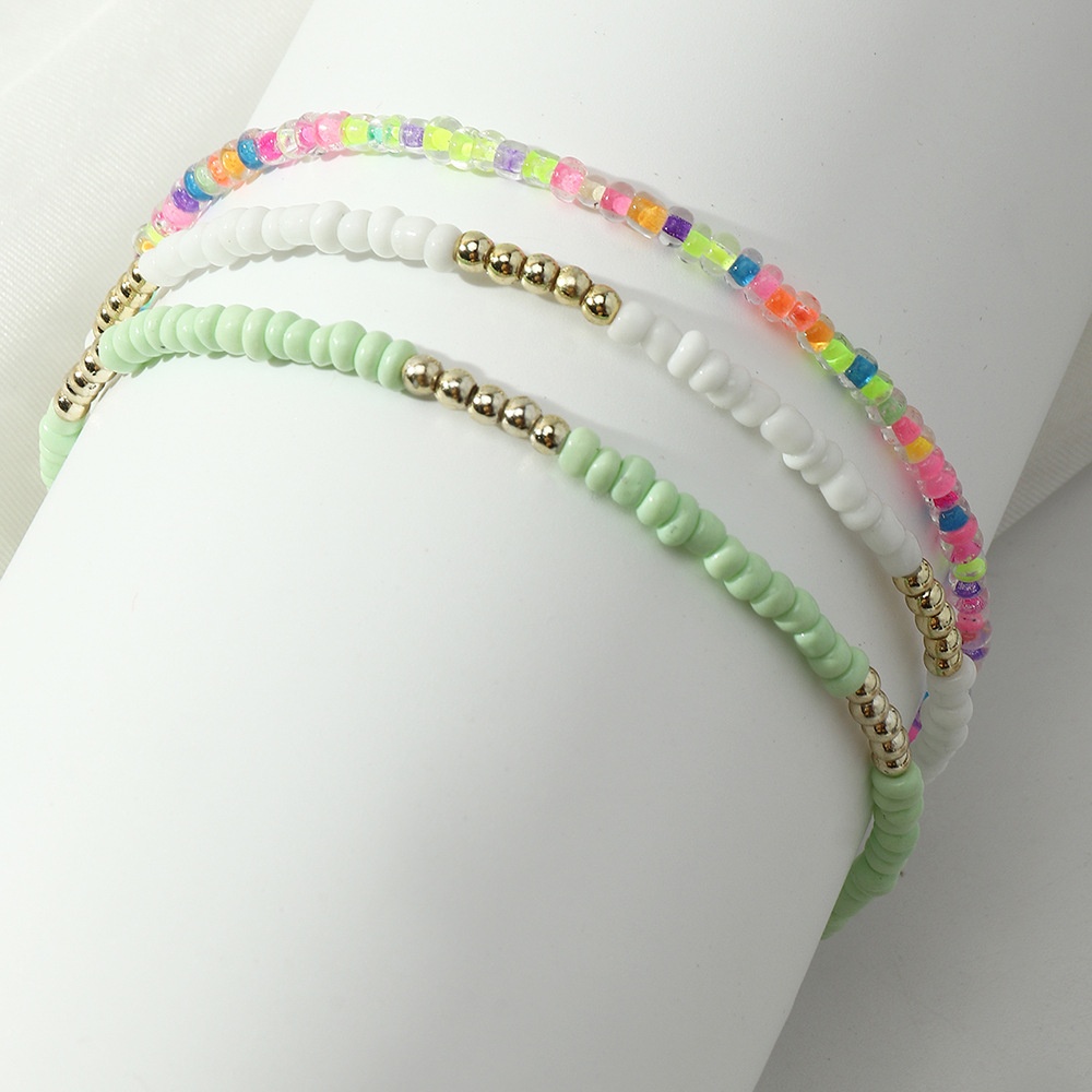 FZ0255 Naizhu Bohemian Ethnic Style Transparent Contrast Color Rice Bead Anklet Multi-layer Elastic Rope Foot Ornaments