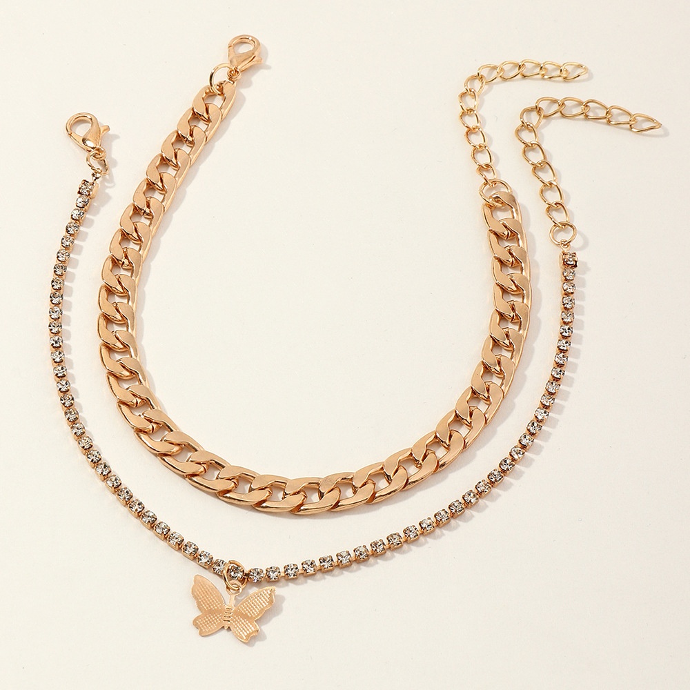 FZ0214 European And American Fashion Accessories Popular Heavy Metal Cuban Chain Foot Decoration Claw Chain Butterfly Anklet