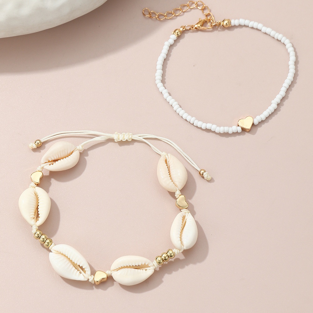 FZ0361 European And American Jewelry Summer Style Bohemian Beach Shell White Rice Bead Anklet Female