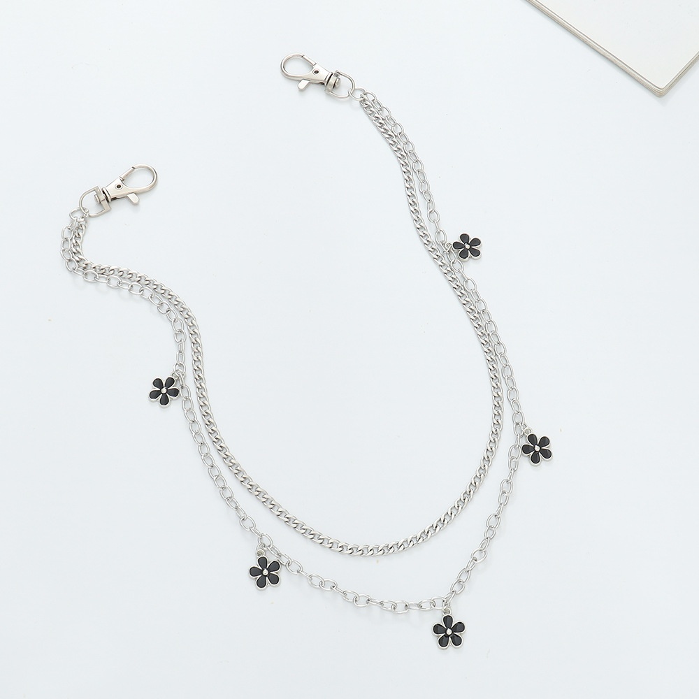 European And American Unisex Sexy Waist Chain Hip-hop Style Punk Pants Chain Black Small Flower Pendant Waist Chain