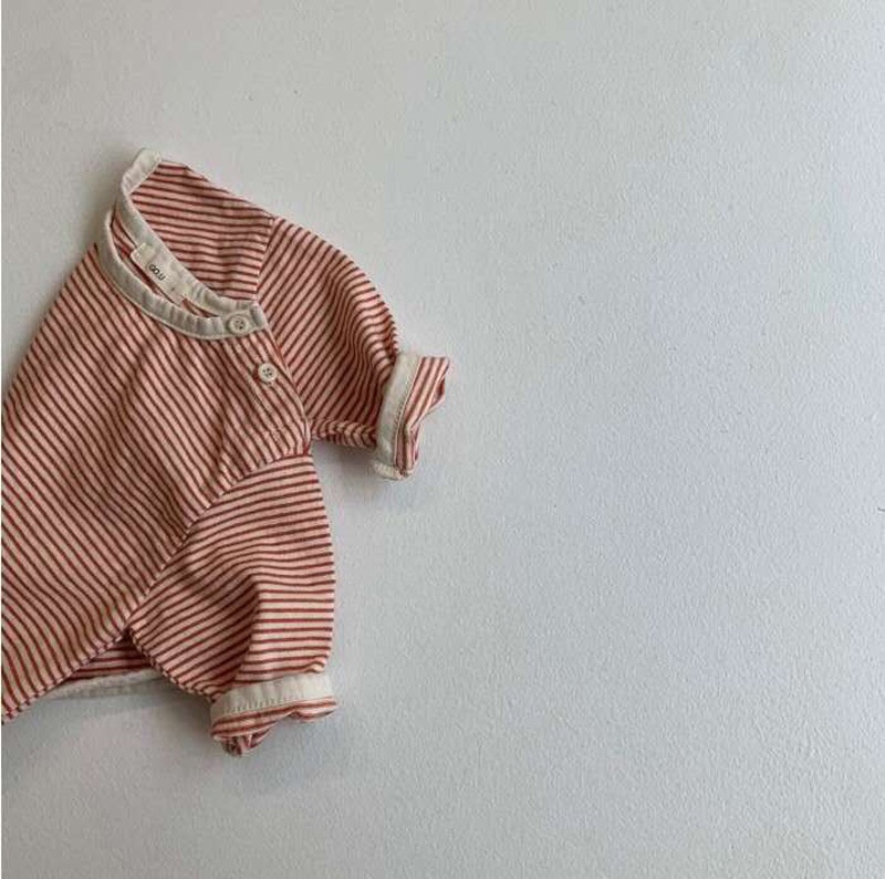 Infant Soft Striped T-shirt Male And Female Baby Shoulder Buckle Round Neck Bottoming Shirt Foreign Style Top Korean Spring And Autumn