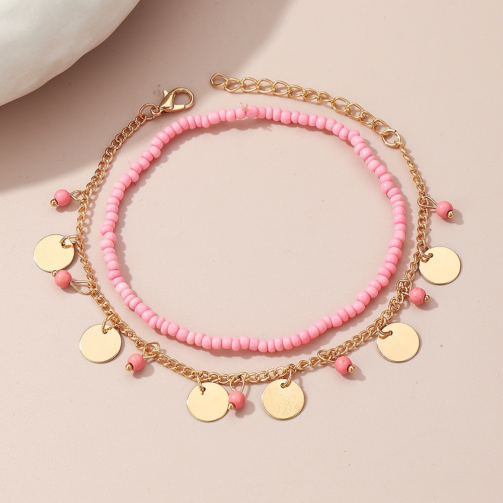 FZ0044 European And American Beach Anklet Set Female Fashion Simple Metal Sequin Millet Bead Foot Ornaments