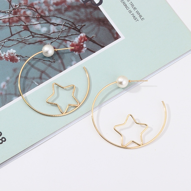 EZ2431 European And American Temperament Exaggerated Earrings Five-pointed Star Ring Pearl Earrings Female Earrings Jewelry
