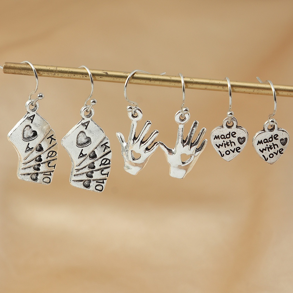 EZ4014 European And American Creative Female Earrings Love Poker Palm Pendant Party Female Accessories