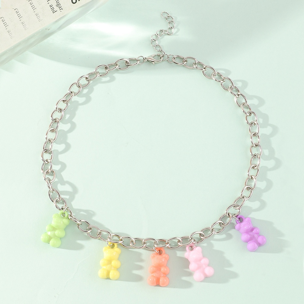 NZ2242 Jewelry Creative Cartoon Macaroon Color Candy Color Bear Pendant Necklace Sweet Cool Necklace