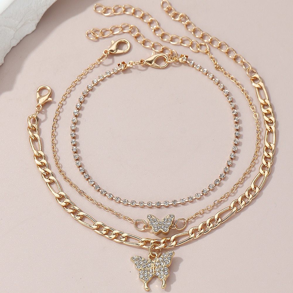FZ0358je European And American Hot-selling Fashion Multi-layer Chain Foot Ornaments For Women With Full Diamond Butterfly Pendant Chain Foot