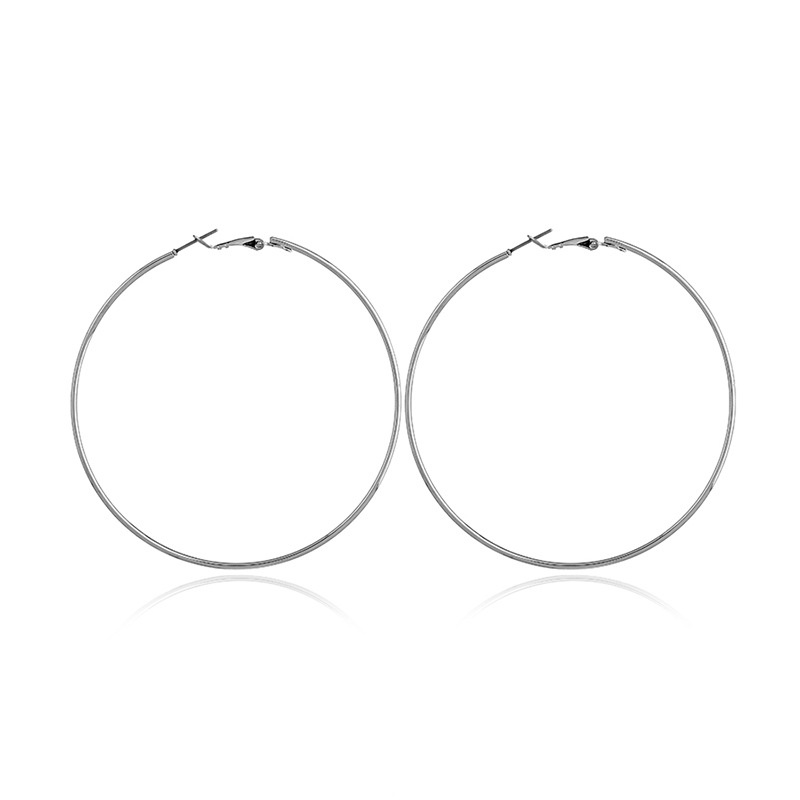 EZ0966 European And American Jewelry Fashion Simple Silver Metal Large Hoop Earringsy All-match Women's