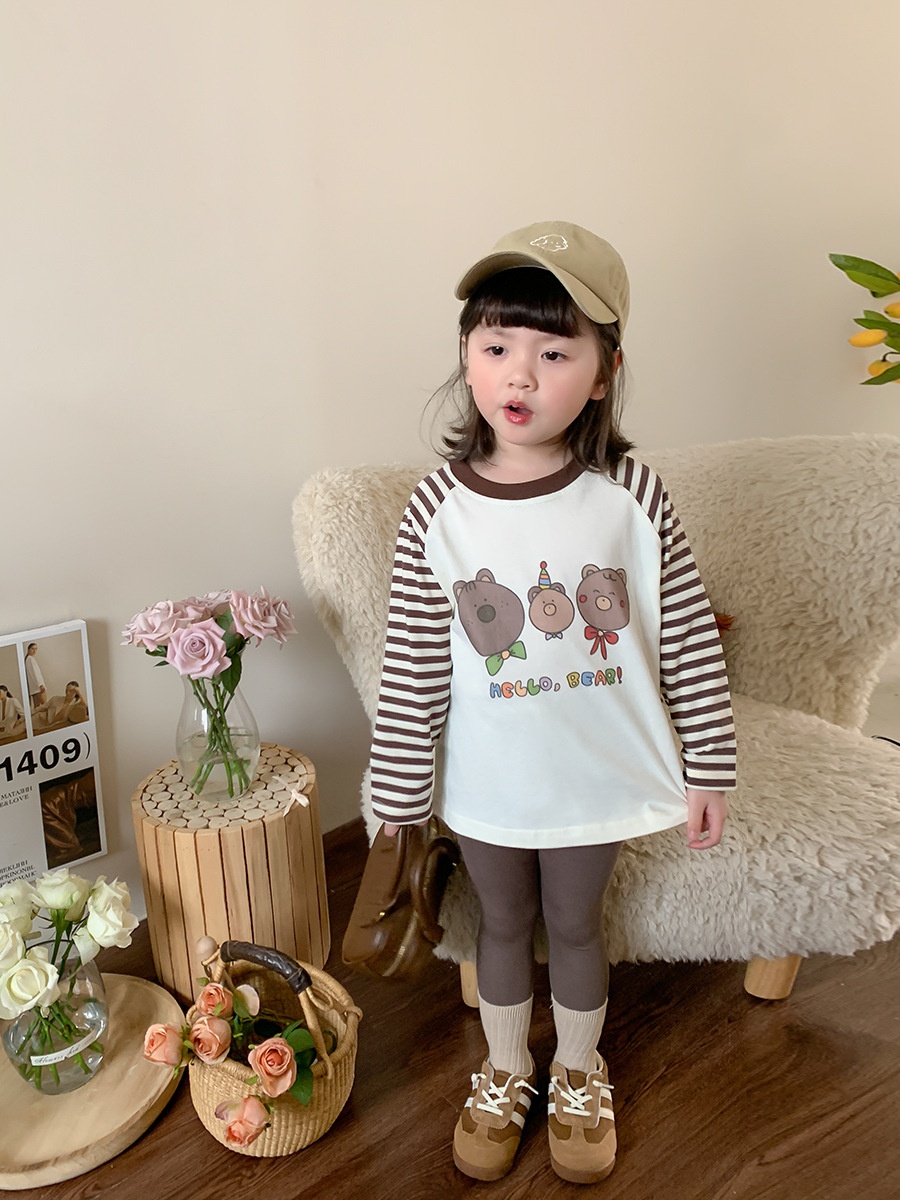Weimu Children's Clothing Girls Raglan T-shirt Spring Children's Korean Version Long-sleeved Top2 Baby Clothes Spring Style