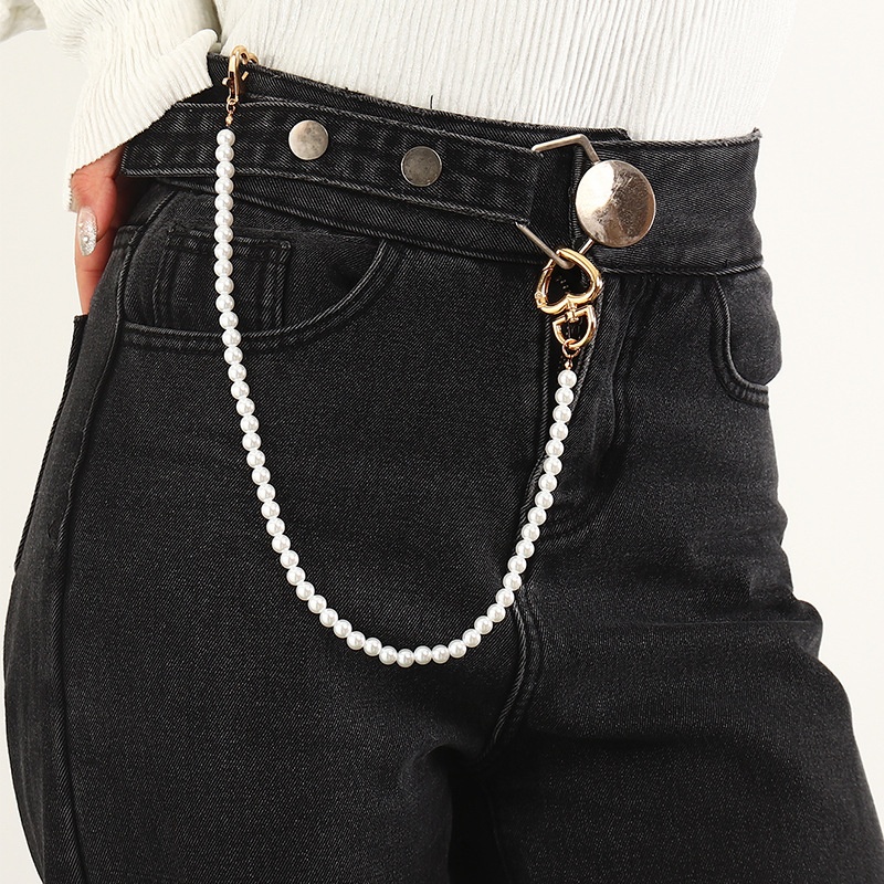 ZMB0031 European And American Jewelry Simple Personality Imitation Pearl Waist Chain Temperament Baroque Style Love Pants Chain