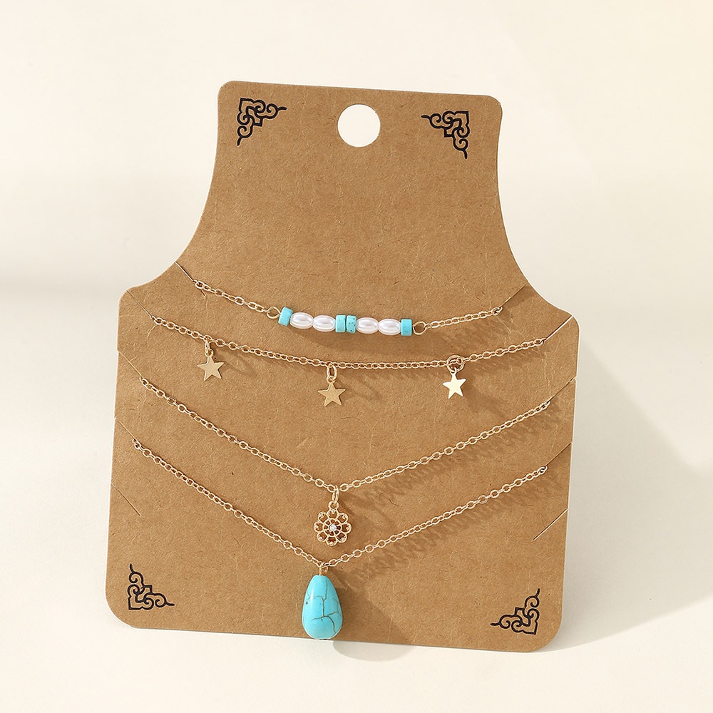 NZ2848 European And American Light Luxury Design Niche Turquoise Pearl Necklace Female Clavicle Chain Multi-layer Necklace Female