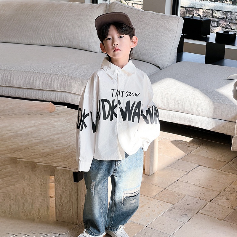 Children's Shirts Boys White Shirts Spring And Autumn Spring Style Little Boy Korean Style Striped Tops