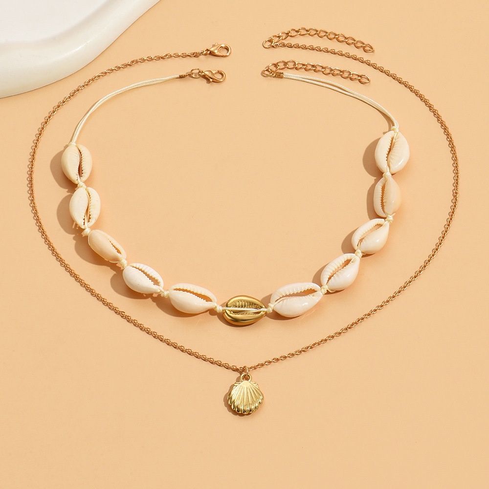 NZ2869 European And American Shell Pendant Splicing Necklace Female Fashion Simple Niche Double Layer Stacking Set Necklace