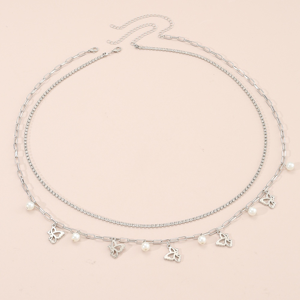 DZ0385 European And American Butterfly Pearl Diamond Tassel Metal Chain Waist Chain Female Fashion Simple Sexy Accessories