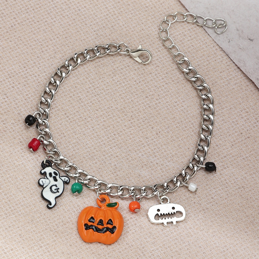 Naizhu European And American Jewelry Punk Style Thick Chain DIYPumpkin Ghost Skull Pendant Halloween Bracelet