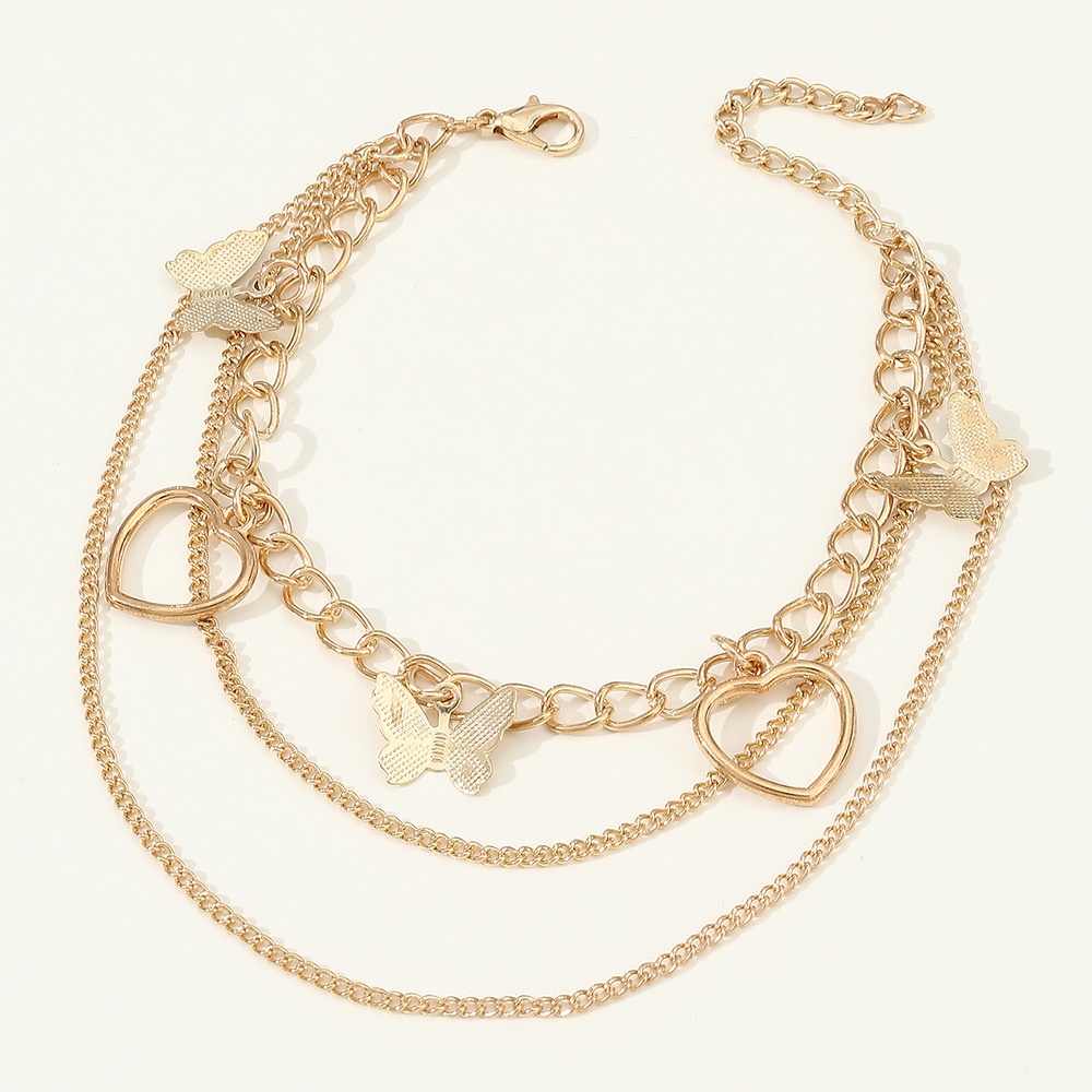 FZ0359 European And American Butterfly Love Pendant Metal Chain Tassel Anklet Female Fashion Personality Niche Foot Ornaments