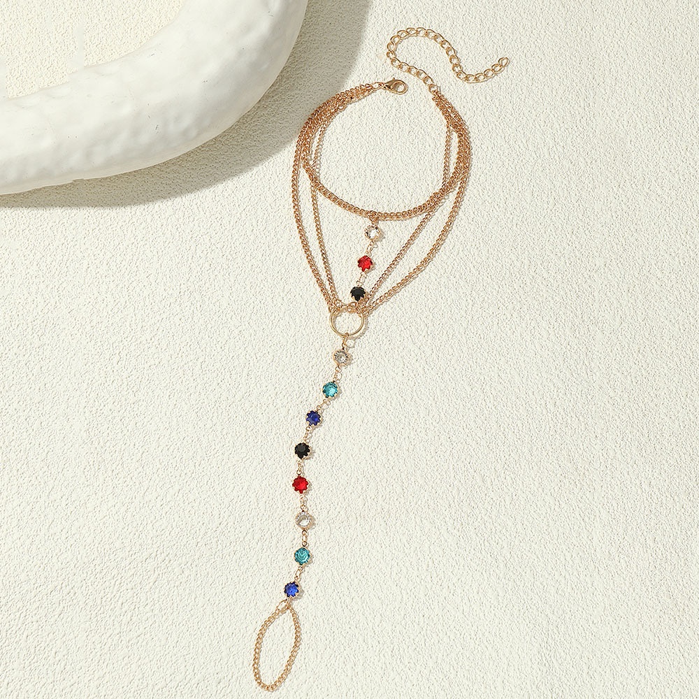 FZ0347je European And American Summer Beach Multi-layer Anklet Female Color Diamond Finger Fashion Personality Female