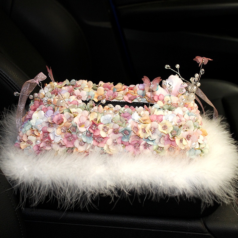 Car Tissue Box Multifunctional Napkin Box Creative Simulation Flower Tissue Box Car Interior Decoration Supplies