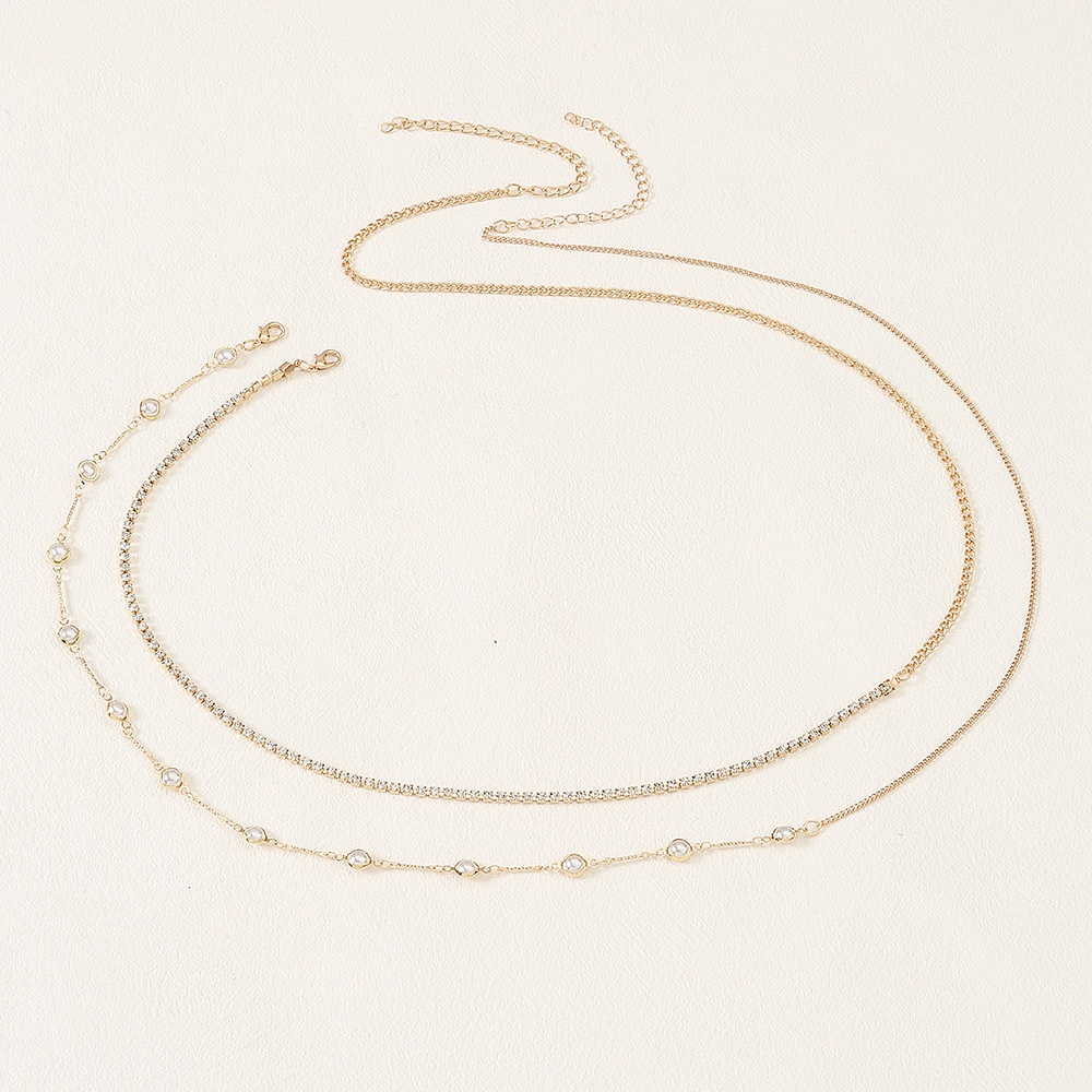 DZ0355je European And American Sexy Simple Metal Chain Female Rhinestone Pearl Hot Girl Sexy Body Chain