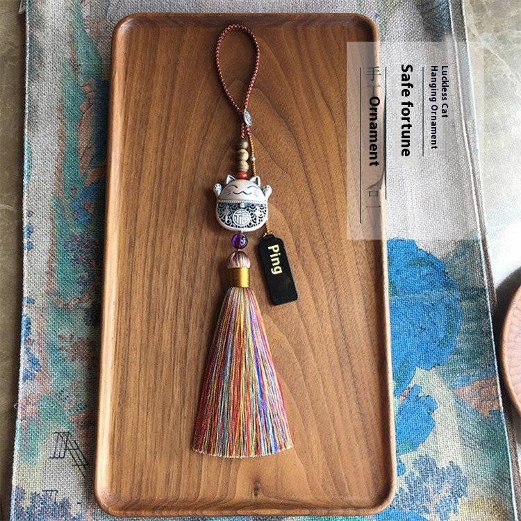 S925 Silver Lucky Cat Car Trailer Men's Pendant Good Things High-end Internet Celebrity Car Pendant Safe Car Accessories Women