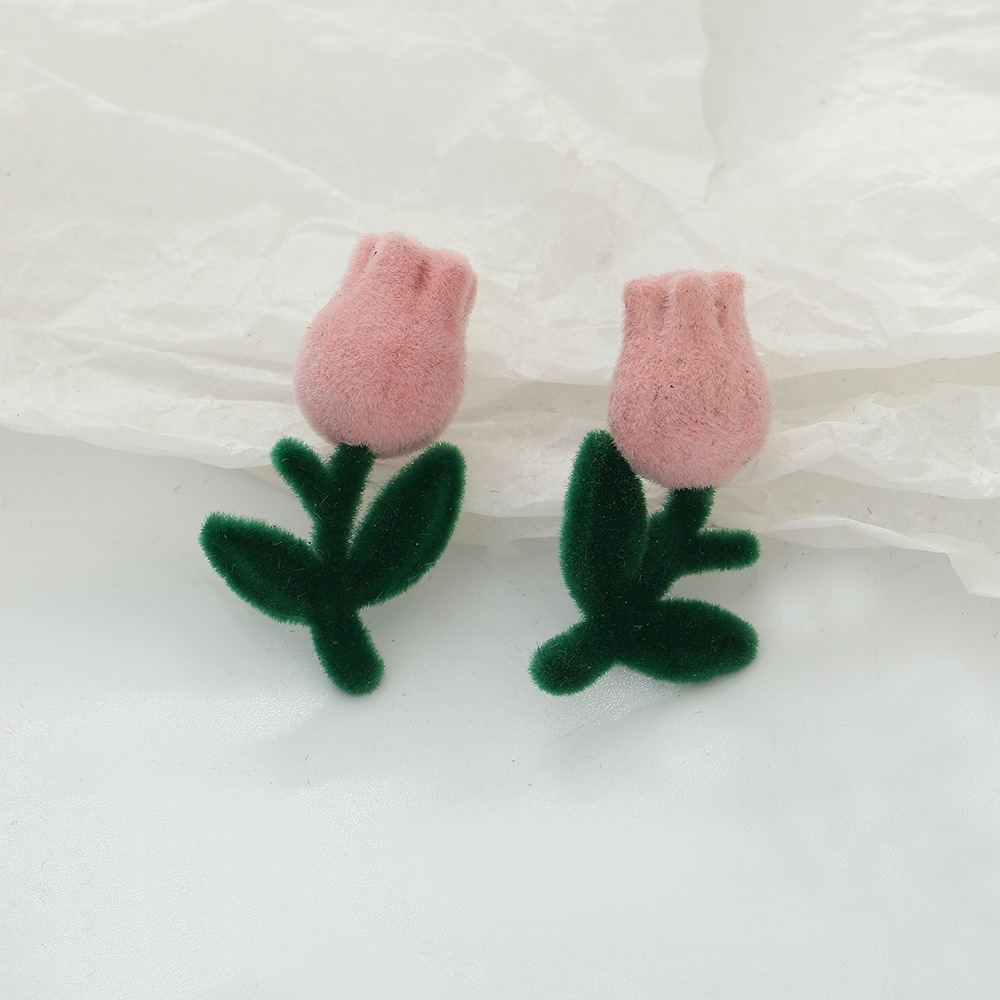 EZ4383 European And American Flocking Earrings Female Jewelry Rose Geometric Bear Ring Winter Warm Color Jewelry