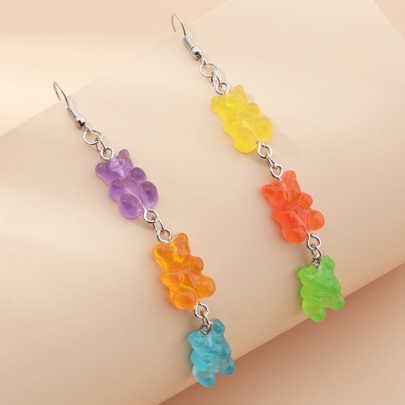 EZ2995 European And American Jewelry Creative Candy-colored Resin Bear Earrings Fun Long Earrings