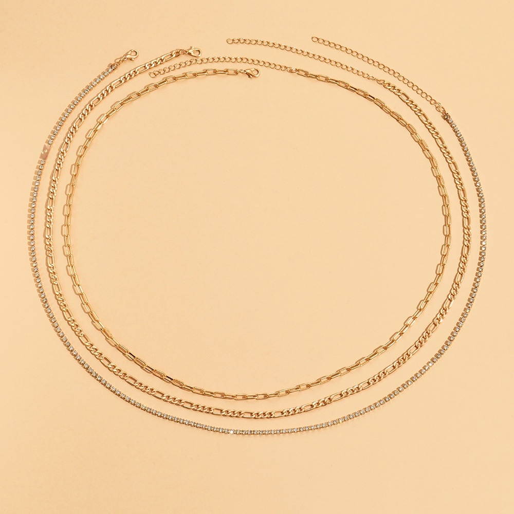 DZ0384 European And American Metal Rhinestone Smooth Chain Set Female Fashion Chain Multi-layer Stacking Waist Chain Accessories