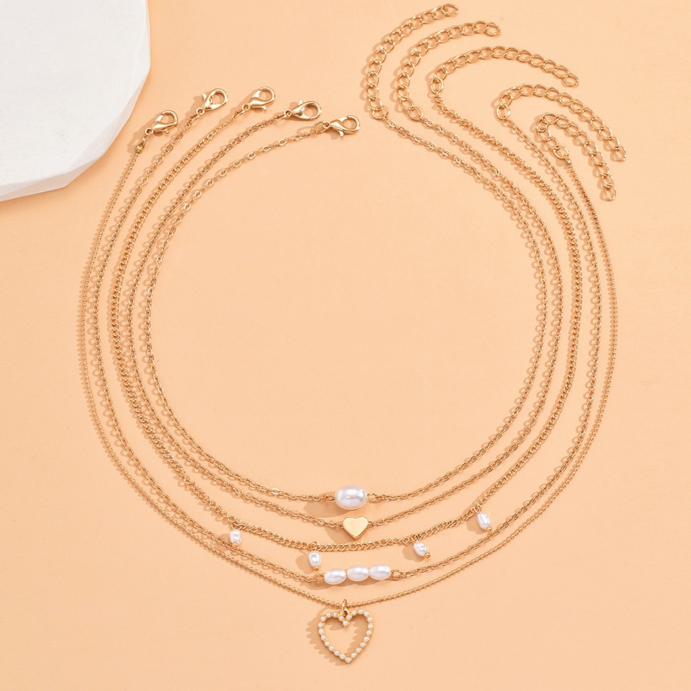NZ2858 European And American Love Pendant Imitation Pearl Necklace Set Female Fashion Personality Stacking Necklace Clavicle Chain
