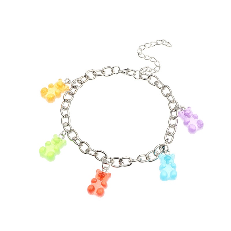 FZ0127 European And American Jewelry Sweet And Cute Resin Bear Anklet Colorful Bear Pendant Bracelet