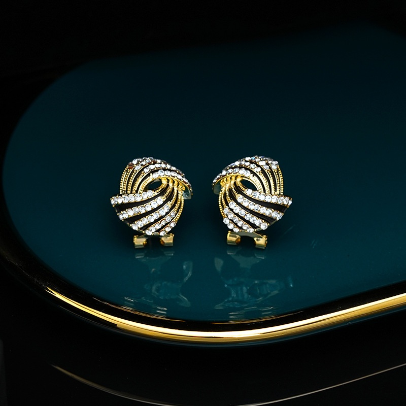 Black Striped Zircon Earrings Light Luxury High-end Fashion Earrings Personality Temperament Full Diamond Earrings