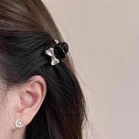 Bowknot Rhinestone Small Clip Back Of Head Half-tied Hair Clip Temperament Shark Clip Hair Accessories