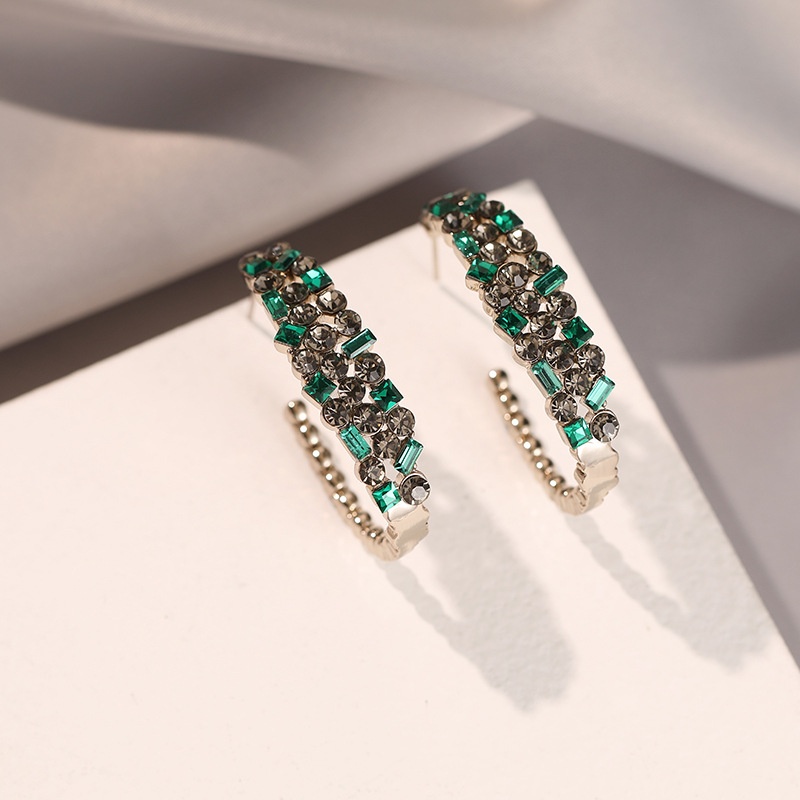 Exaggerated Atmosphere High-end Rhinestone Inlaid Earringsy Women French Retro Elegant Temperament U-shaped Earrings