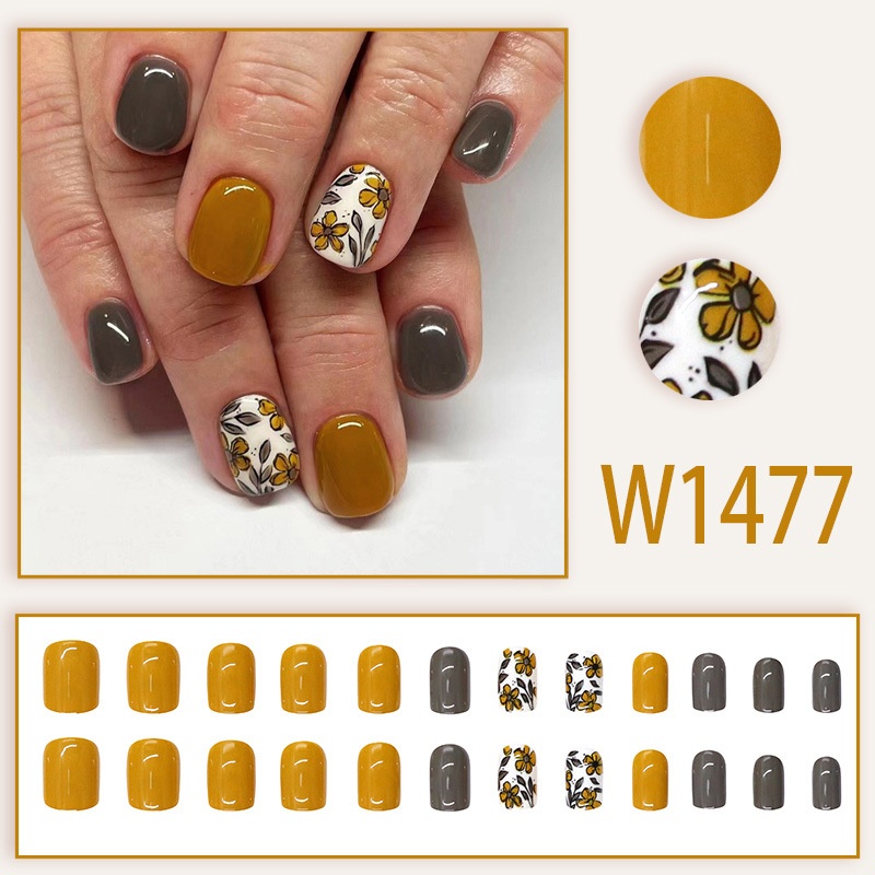 European And American Temperament Retro Flower Brown Coffee Whitening Wearable Nails False Nails Finished Product Detachable Finished Product