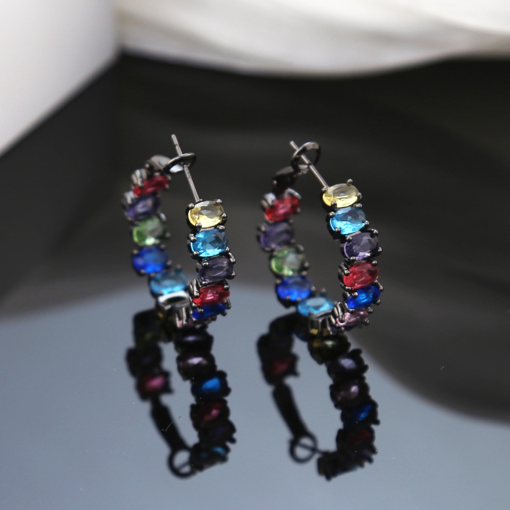 Douyin Internet Celebrity Hot-selling Gun Black Circle Earrings Retro Light Luxury Style Colorful Earrings Personality All-match Earrings