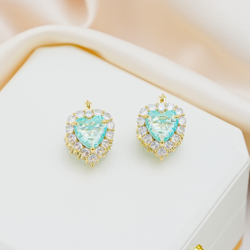 Style Light Luxury Style Blue Zircon Double-sided Heart Earrings High-end Design Niche Earrings French Earrings
