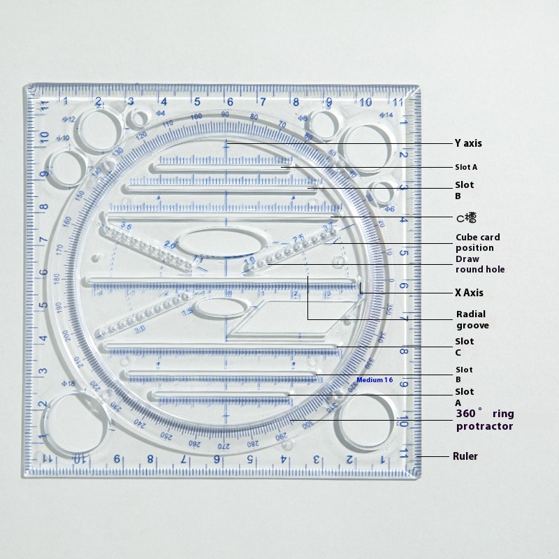 Multifunctional Drawing Ruler Primary And Secondary School Students Mathematical Function Graphic Ruler Geometry Drawing Template Ruler Protractor Tool
