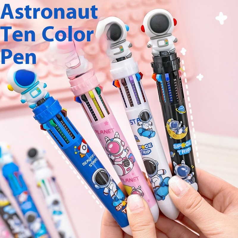Cartoon Astronaut Ten-color Ballpoint Pen Student Creative Astronaut10-color Pen Cute Press Handbook Multi-color Pen