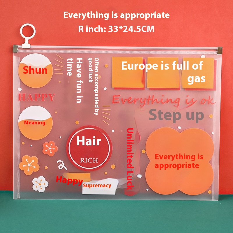 A4pirational Text File Bag Student Pp Transparent Large Capacity Stationery Storage Bag Edge Waterproof File Bag